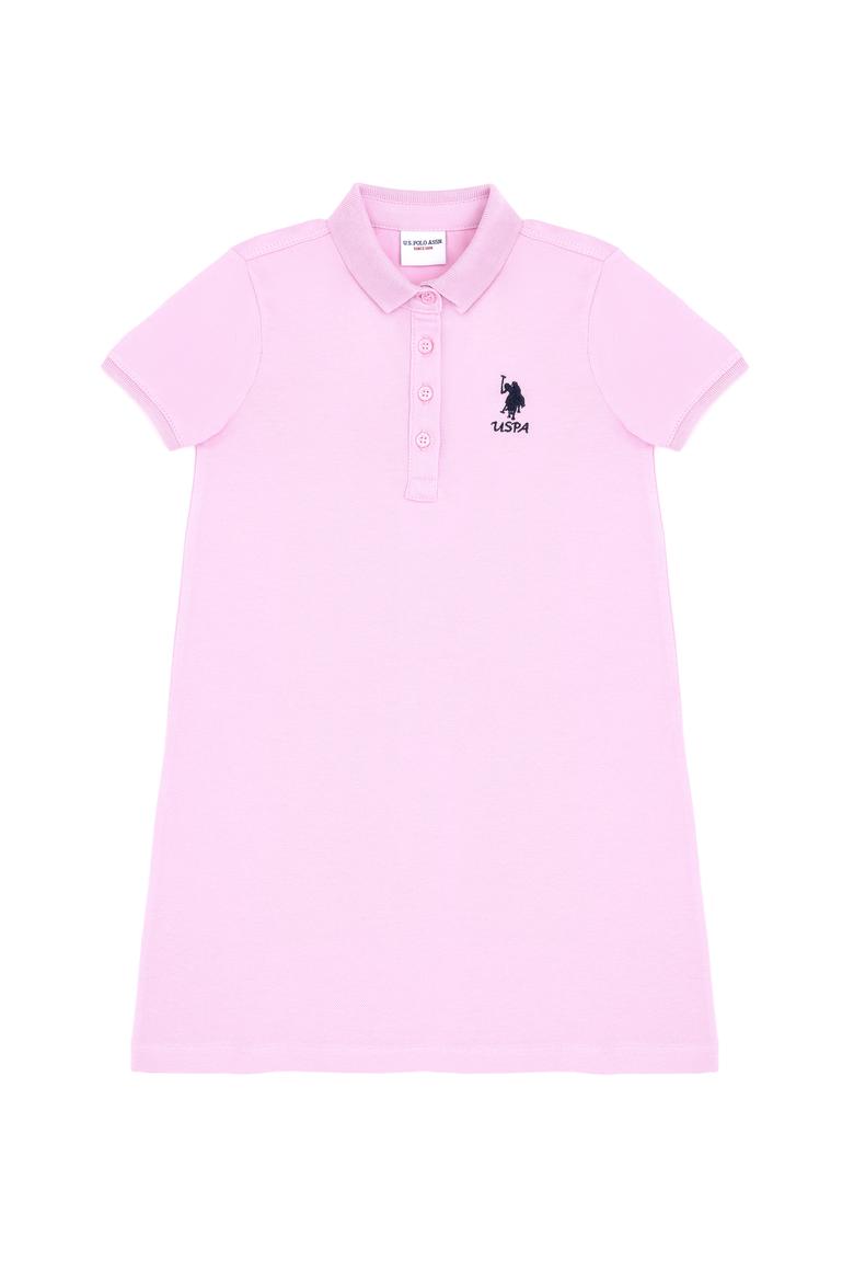 Kız Çocuk Pembe Polo Yaka Örme Elbise