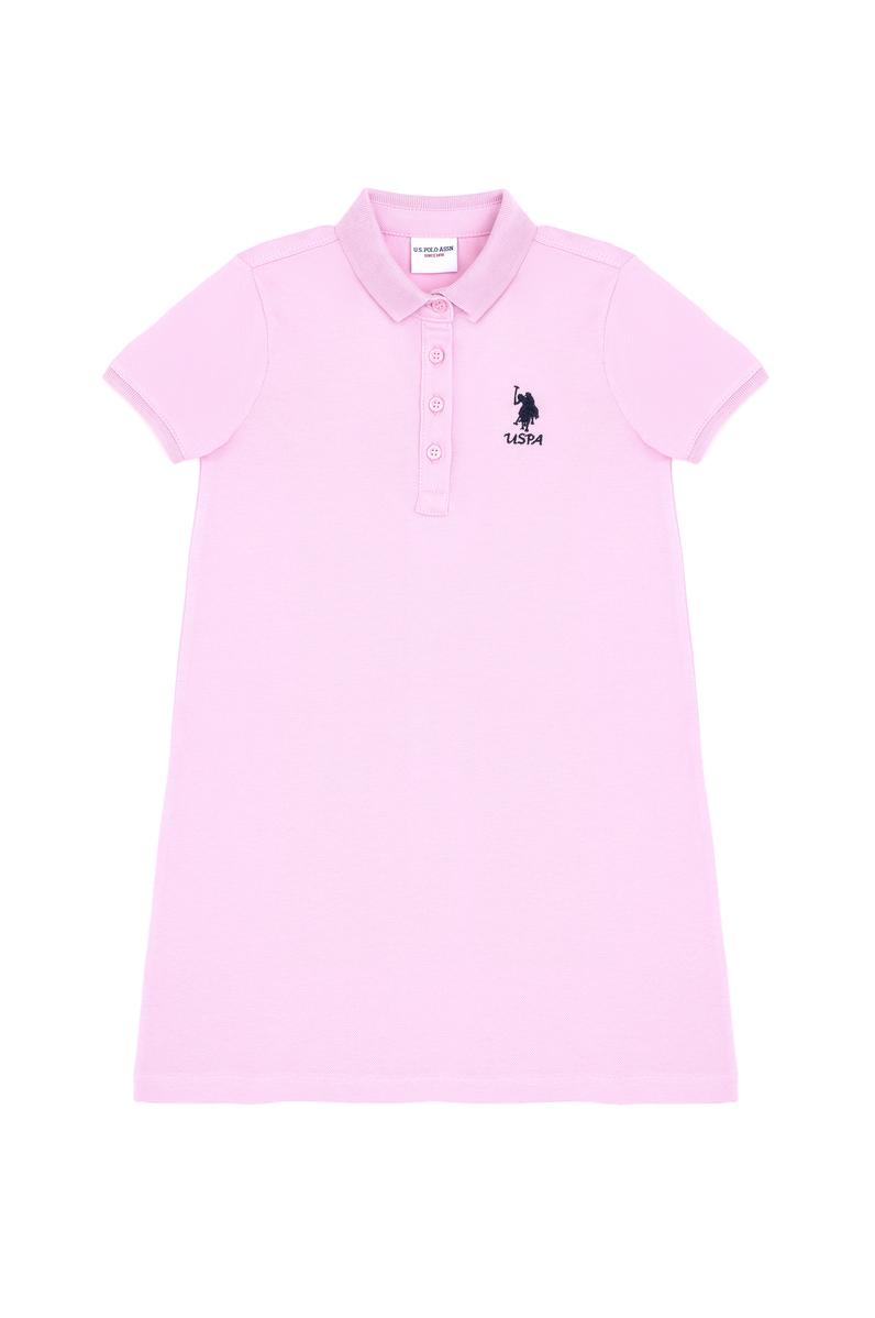 Kız Çocuk Pembe Polo Yaka Örme Elbise