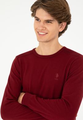 Erkek Slim Fit Bisiklet Yaka Bordo Basic Kazak - 50288888081