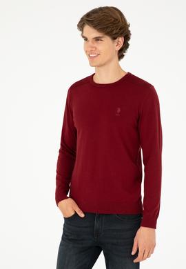 Erkek Slim Fit Bisiklet Yaka Bordo Basic Kazak - 50288888081