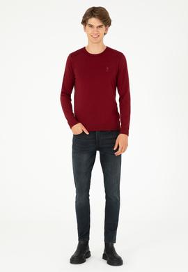 Erkek Slim Fit Bisiklet Yaka Bordo Basic Kazak - 50288888081