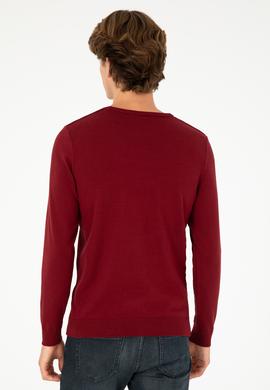 Erkek Slim Fit Bisiklet Yaka Bordo Basic Kazak - 50288888081