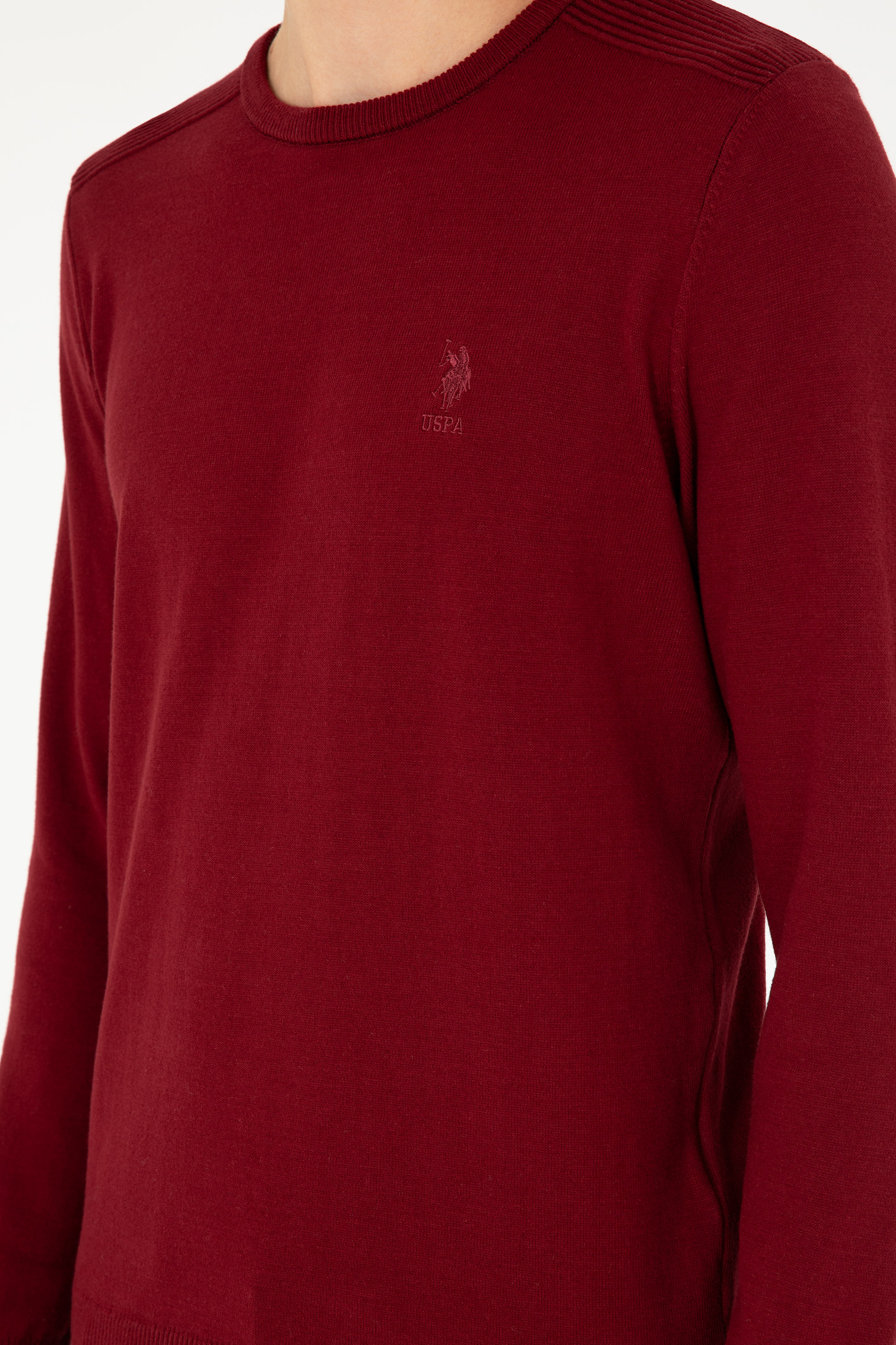 Erkek Slim Fit Bisiklet Yaka Bordo Basic Kazak