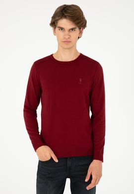 Erkek Slim Fit Bisiklet Yaka Bordo Basic Kazak - 50288888081