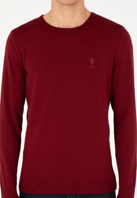 Erkek Slim Fit Bisiklet Yaka Bordo Basic Kazak - 50288888081