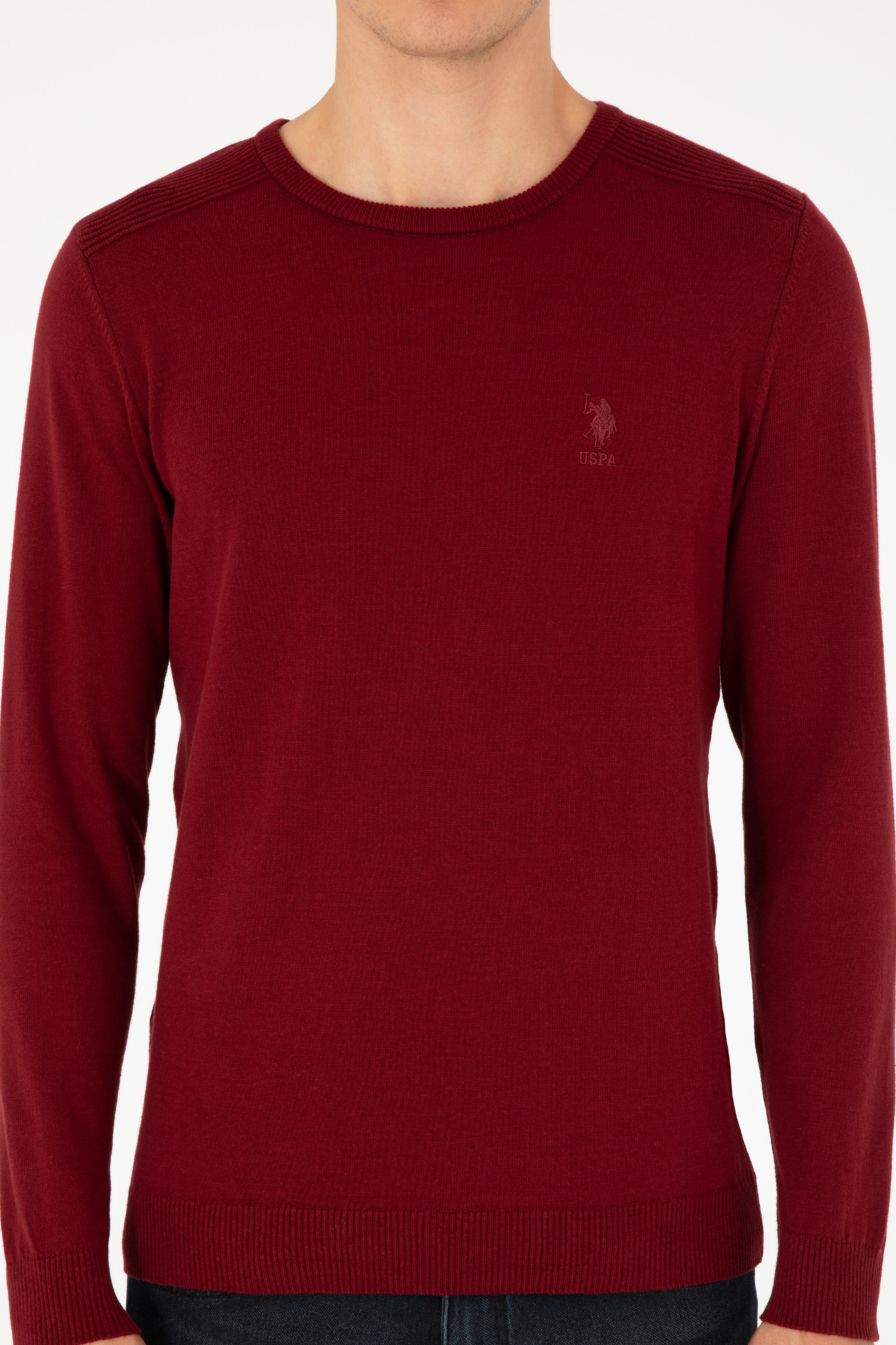 Erkek Slim Fit Bisiklet Yaka Bordo Basic Kazak - Image 6