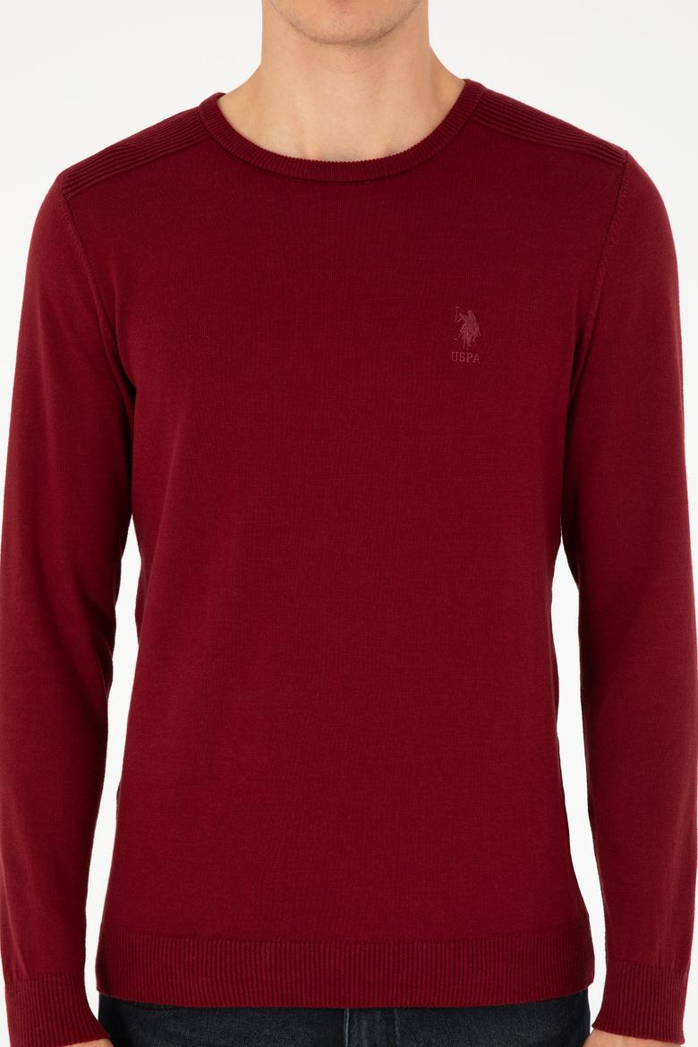 Erkek Slim Fit Bisiklet Yaka Bordo Basic Kazak - 50288888081