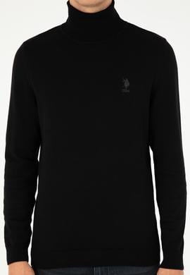 Erkek Slim Fit Boğazlı Yaka Siyah Basic Kazak - 50288884036