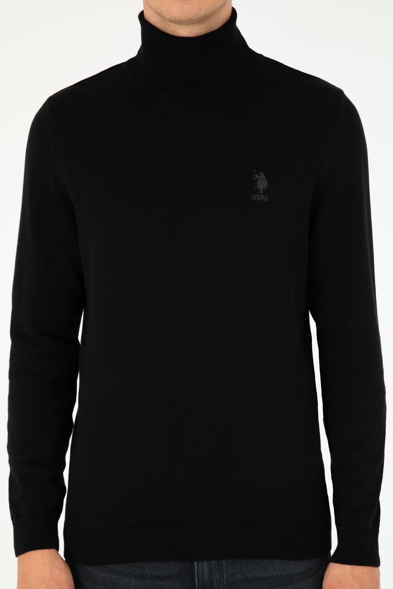 Erkek Slim Fit Boğazlı Yaka Siyah Basic Kazak - 50288884036