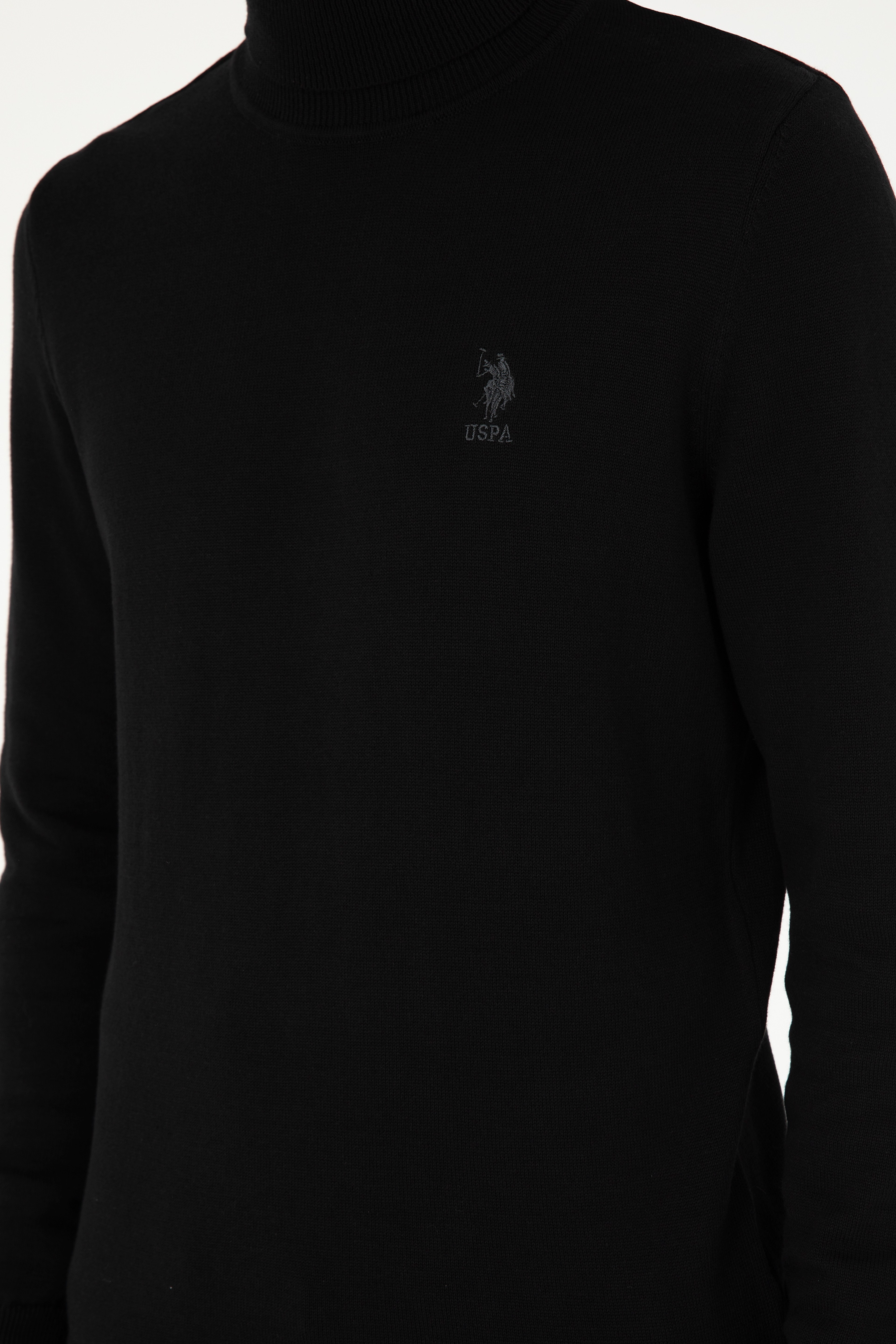 Erkek Slim Fit Boğazlı Yaka Siyah Basic Kazak - Image 7