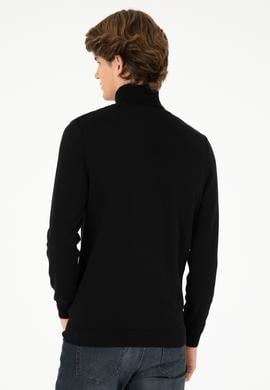 Erkek Slim Fit Boğazlı Yaka Siyah Basic Kazak - 50288884036