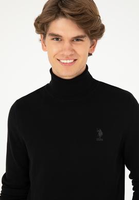 Erkek Slim Fit Boğazlı Yaka Siyah Basic Kazak - 50288884036