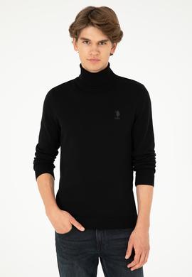 Erkek Slim Fit Boğazlı Yaka Siyah Basic Kazak - 50288884036