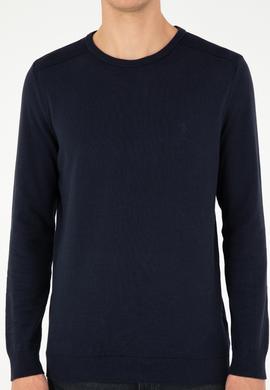 Erkek Slim Fit Bisiklet Yaka Lacivert Basic Kazak - 50288888072