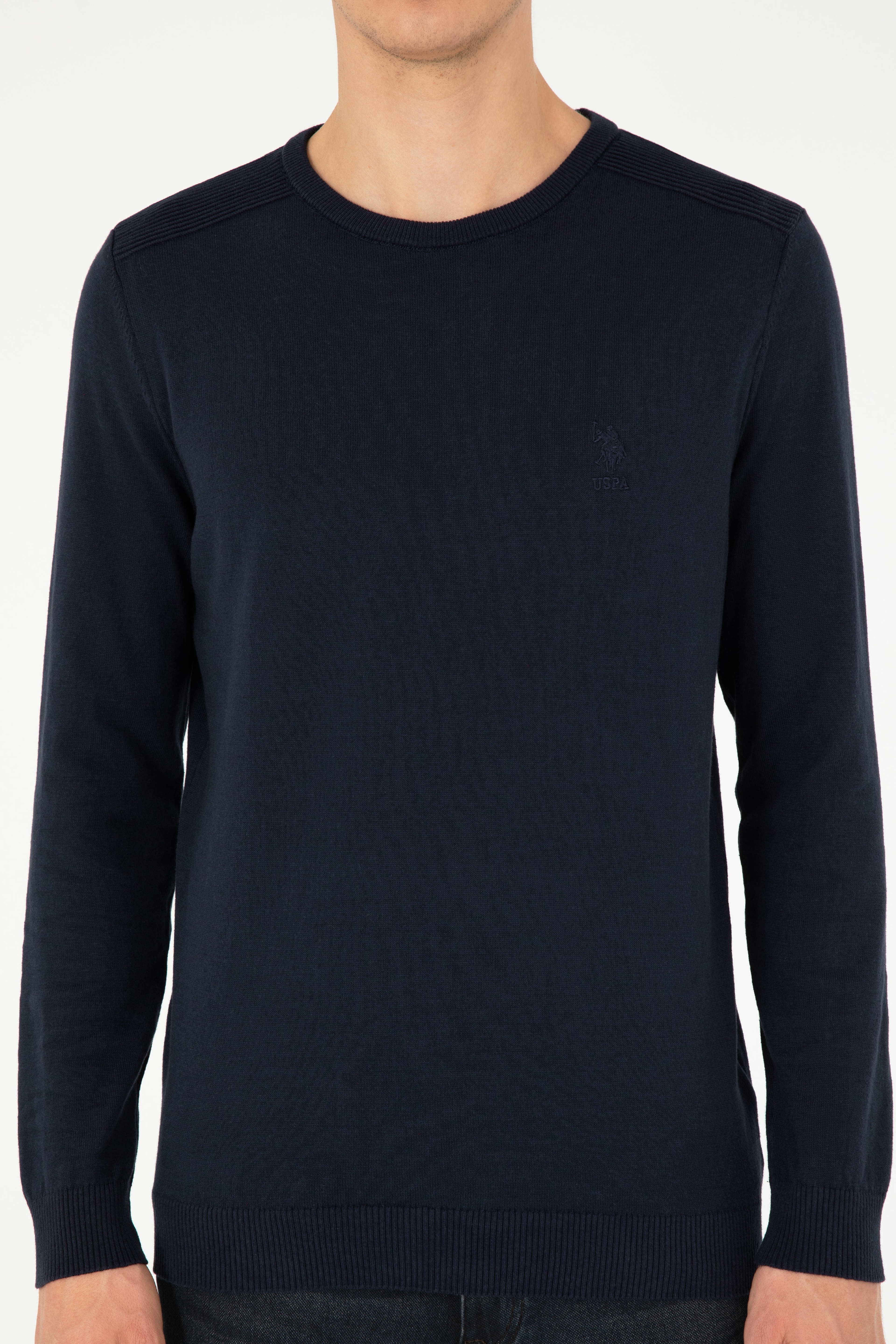Erkek Slim Fit Bisiklet Yaka Lacivert Basic Kazak - Image 6