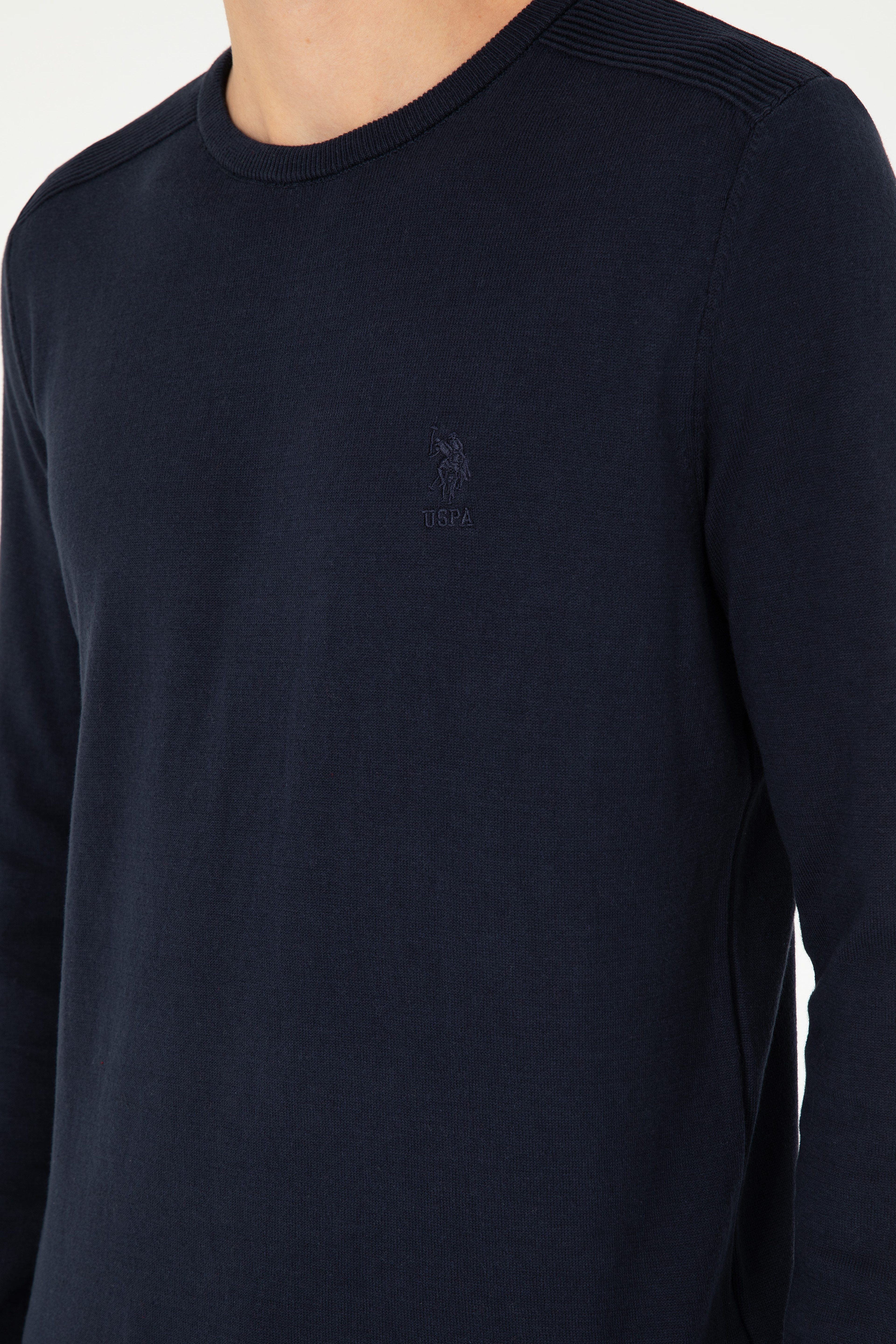 Erkek Slim Fit Bisiklet Yaka Lacivert Basic Kazak - Image 7