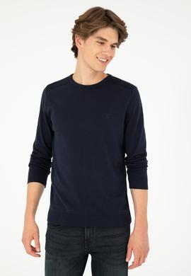 Erkek Slim Fit Bisiklet Yaka Lacivert Basic Kazak - 50288888072