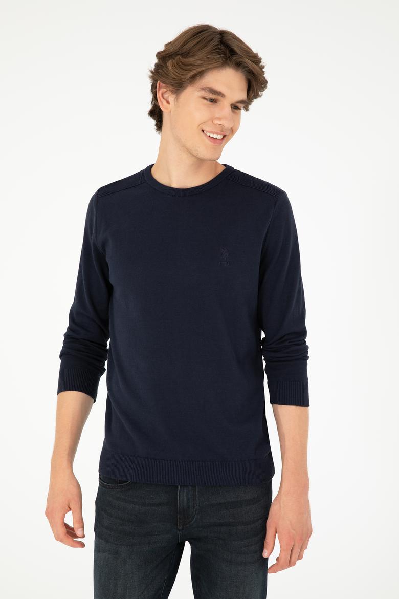 Erkek Slim Fit Bisiklet Yaka Lacivert Basic Kazak - 50288888072