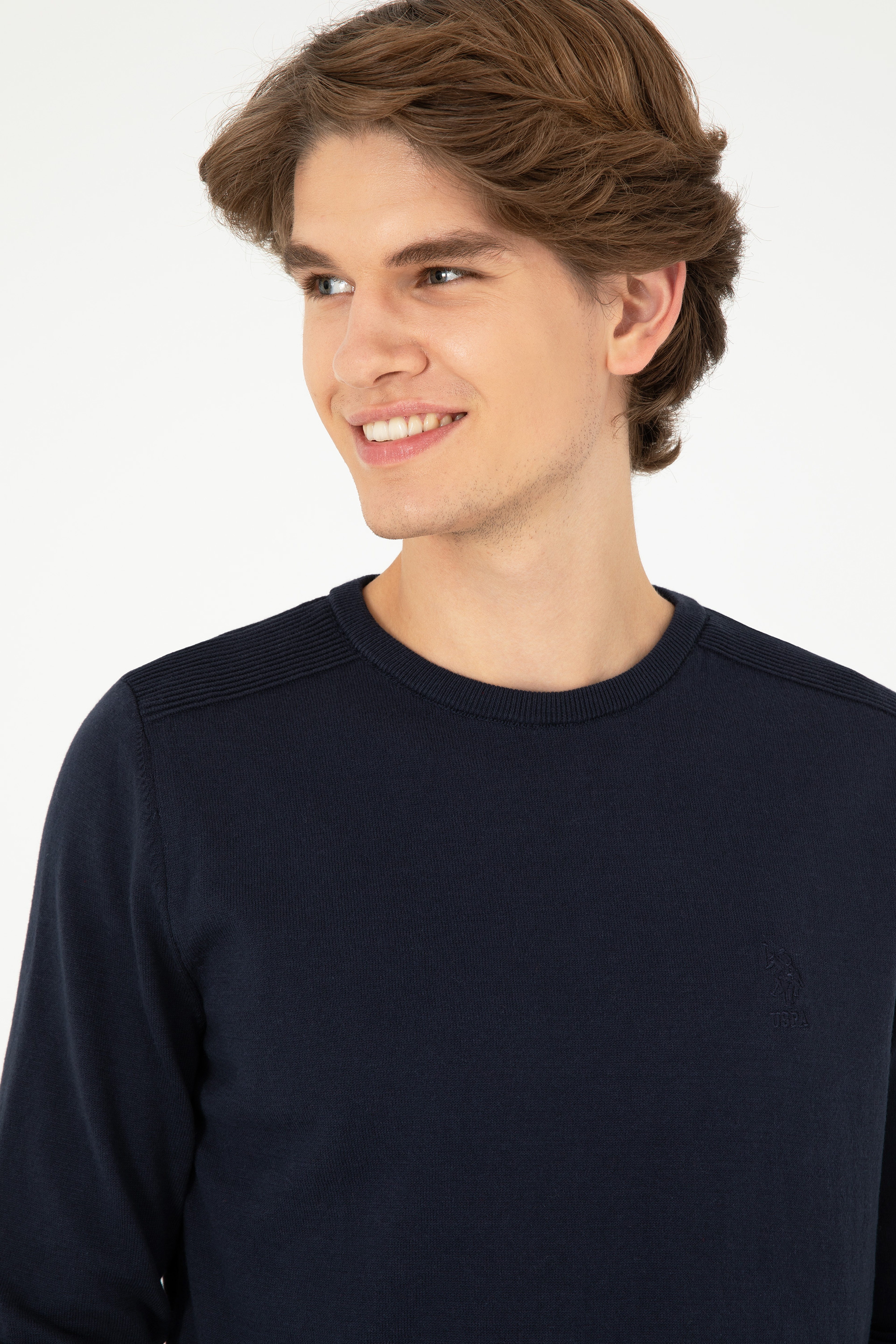 Erkek Slim Fit Bisiklet Yaka Lacivert Basic Kazak - Image 2
