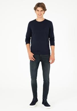 Erkek Slim Fit Bisiklet Yaka Lacivert Basic Kazak - 50288888072
