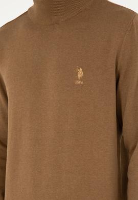 Erkek Slim Fit Yarım Boğazlı Haki Melanj Basic Kazak - 50288887019