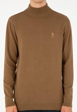 Erkek Slim Fit Yarım Boğazlı Haki Melanj Basic Kazak - 50288887019