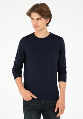 Erkek Slim Fit Bisiklet Yaka Lacivert Basic Kazak - 50288888072