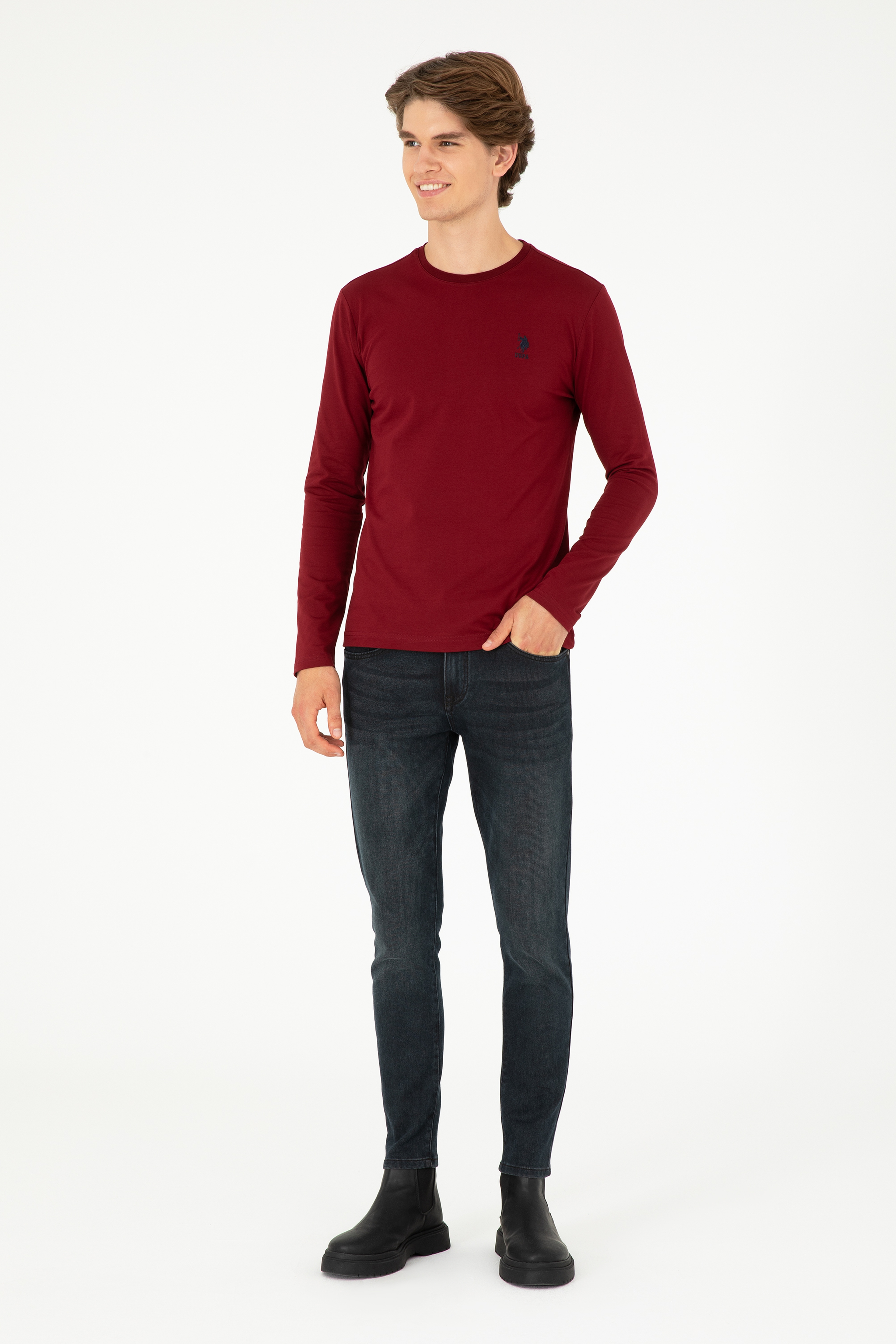 Erkek Bordo Basic Sweatshirt - Image 4