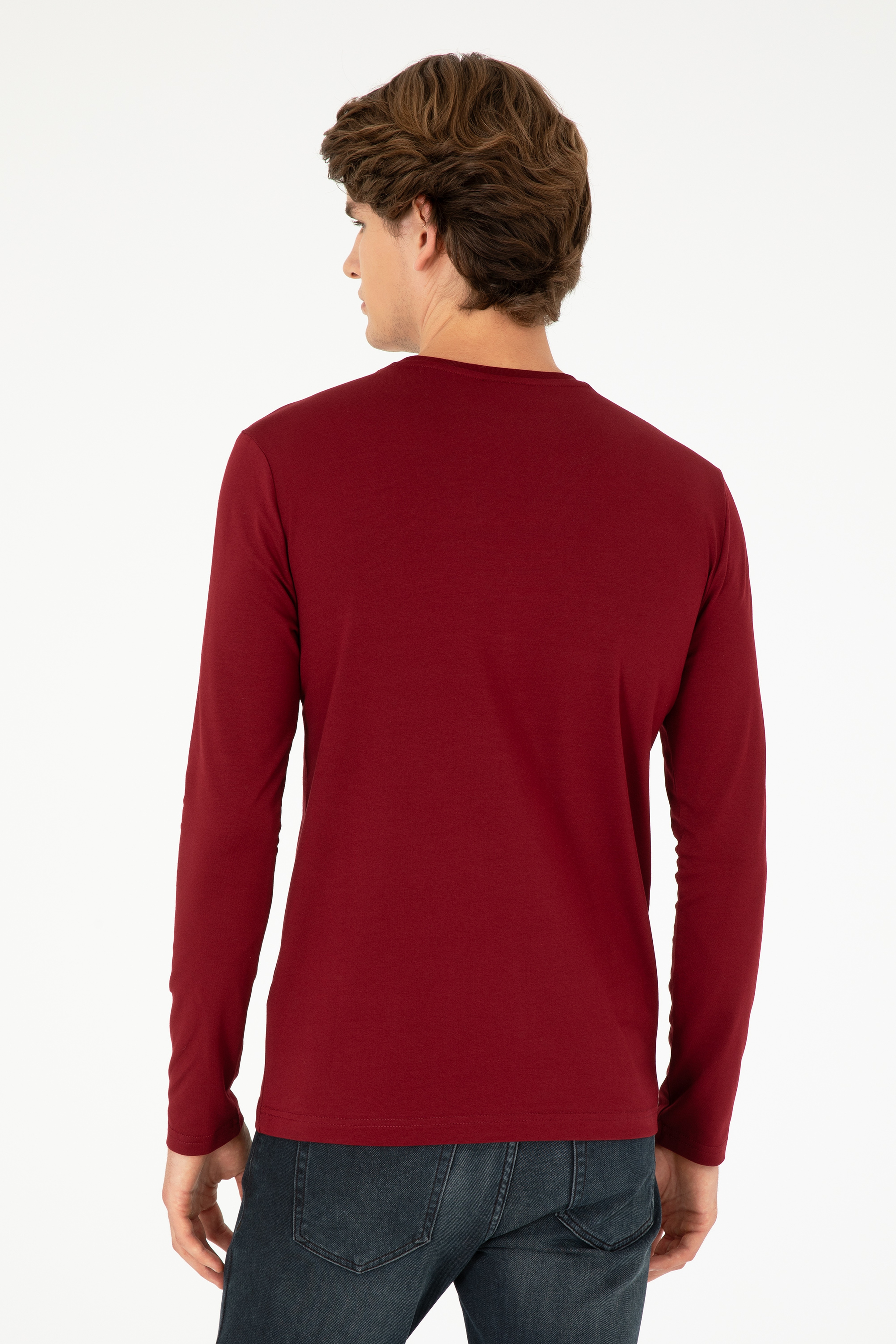 Erkek Bordo Basic Sweatshirt - Image 5