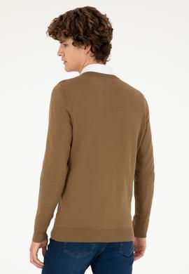 Erkek Slim Fit V Yaka Haki Melanj Basic Kazak - 50293512033