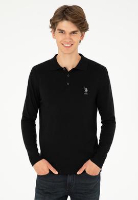 Erkek Slim Fit Polo Yaka Siyah Basic Kazak - 50292434007