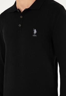 Erkek Slim Fit Polo Yaka Siyah Basic Kazak - 50292434007