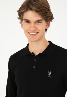 Erkek Slim Fit Polo Yaka Siyah Basic Kazak - 50292434007