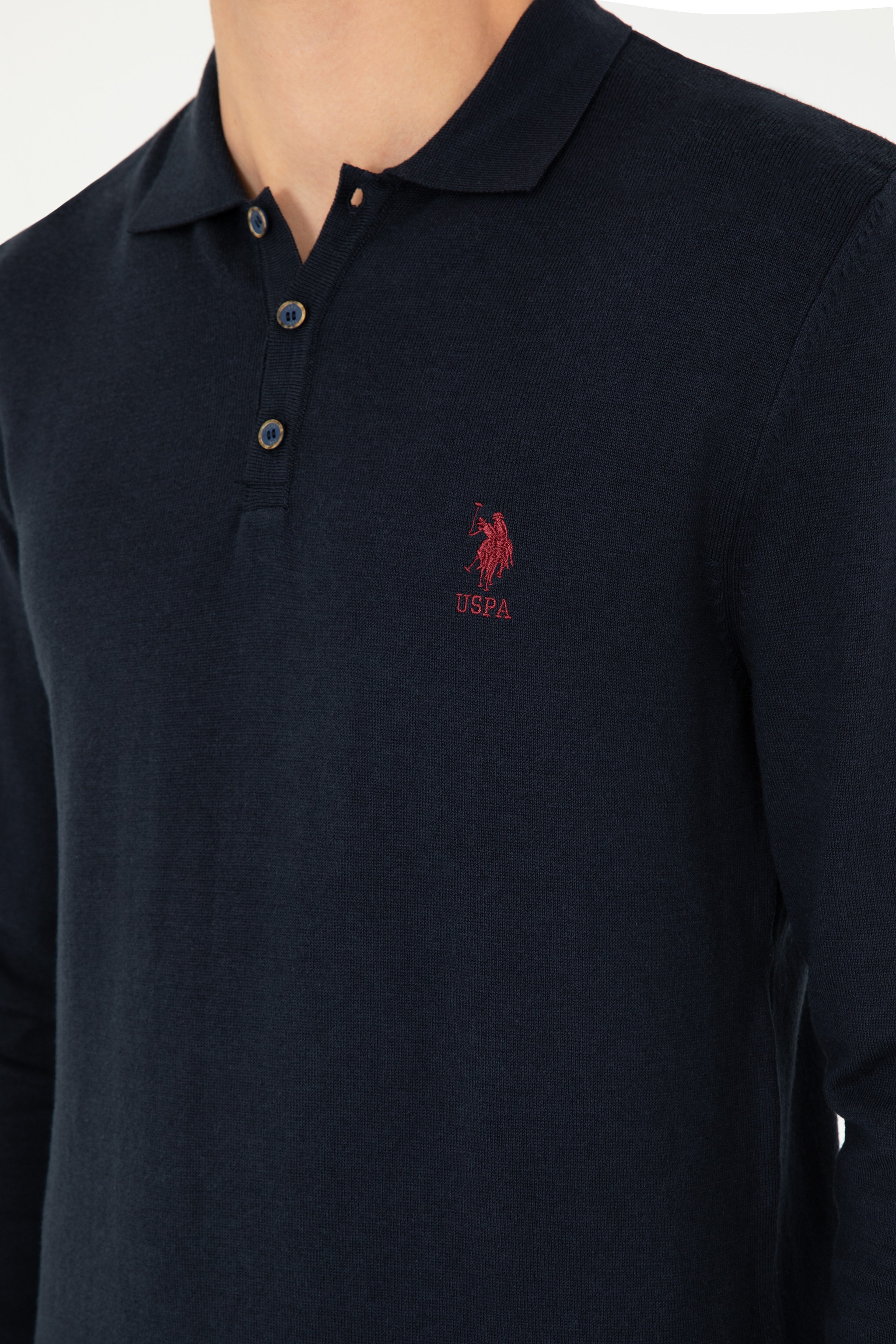 Erkek Slim Fit Polo Yaka Lacivert Basic Kazak - Image 7