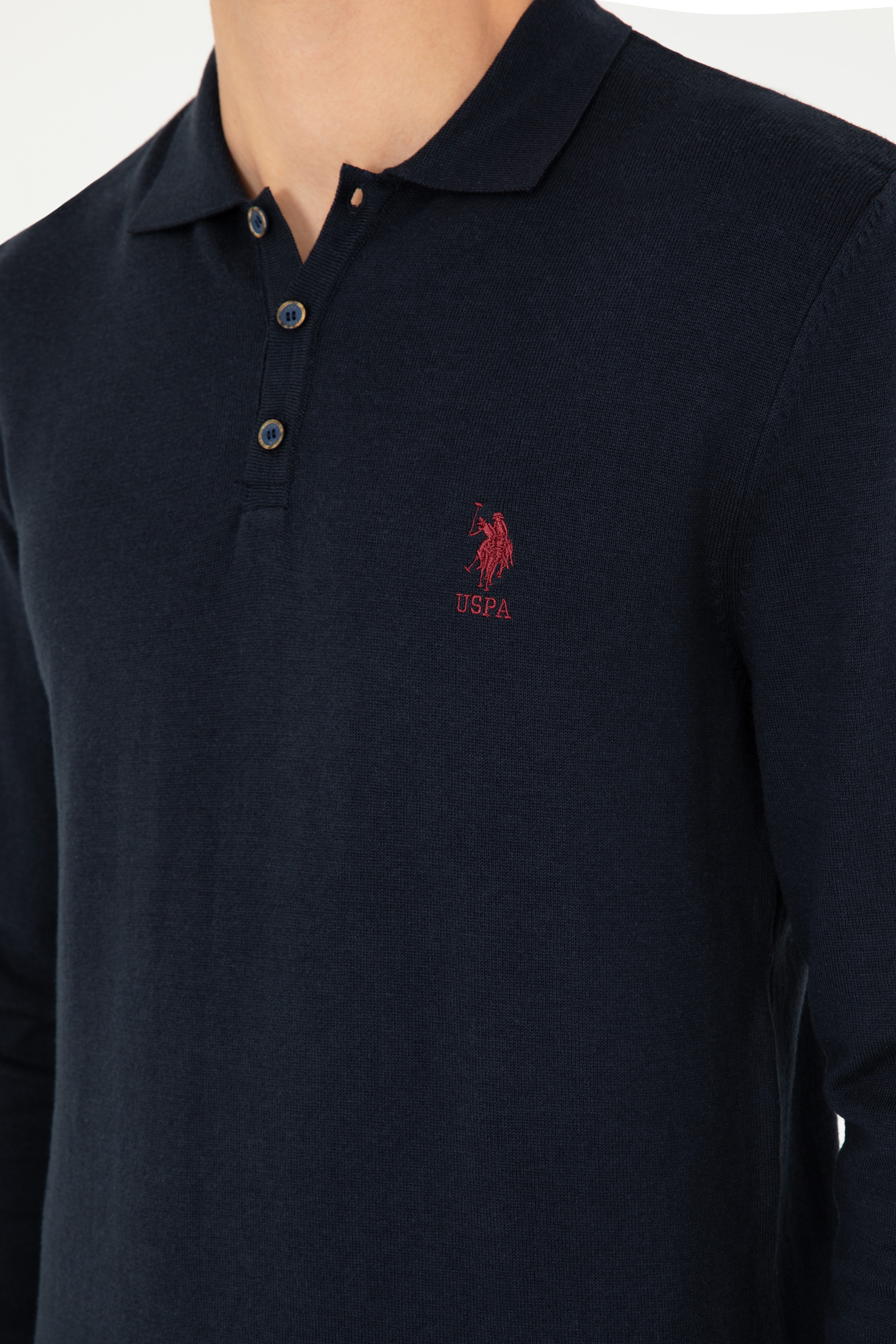 Erkek Slim Fit Polo Yaka Lacivert Basic Kazak