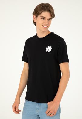 Erkek Regular Fit Bisiklet Yaka Siyah Tişört - 50287037031