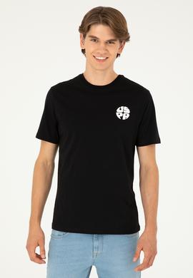 Erkek Regular Fit Bisiklet Yaka Siyah Tişört - 50287037031