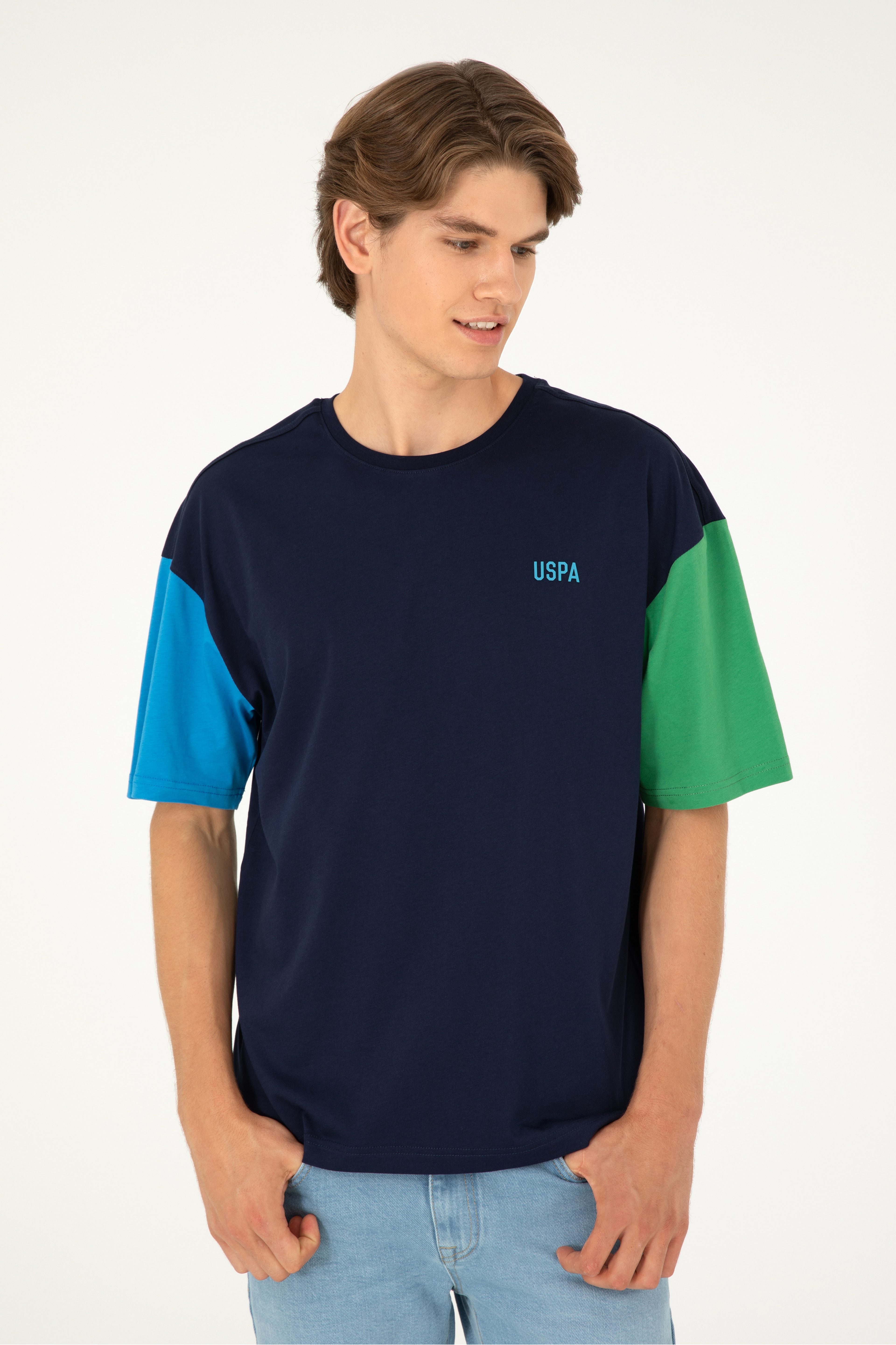 Erkek Comfort Fit Bisiklet Yaka Lacivert Tişört - Image 1