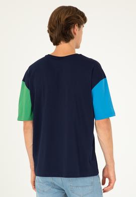 Erkek Comfort Fit Bisiklet Yaka Lacivert Tişört - 50287041056