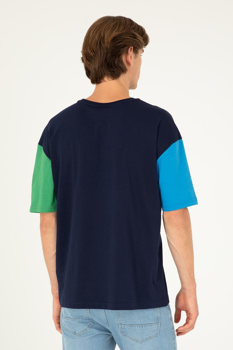 Erkek Comfort Fit Bisiklet Yaka Lacivert Tişört - 50287041056