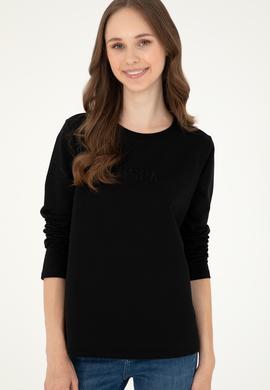 Kadın Siyah Bisiklet Yaka Sweatshirt - 50294752013