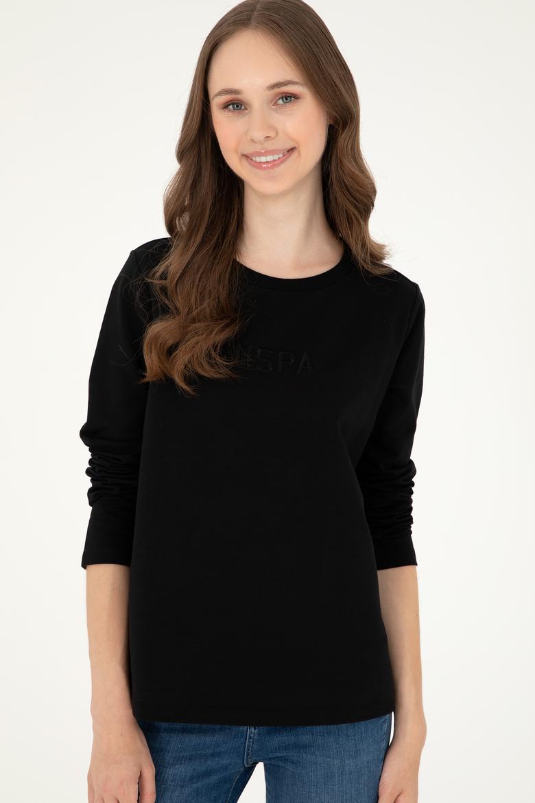 Kadın Siyah Bisiklet Yaka Sweatshirt - 50294752013