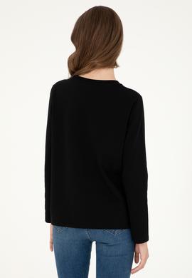 Kadın Siyah Bisiklet Yaka Sweatshirt - 50294752013