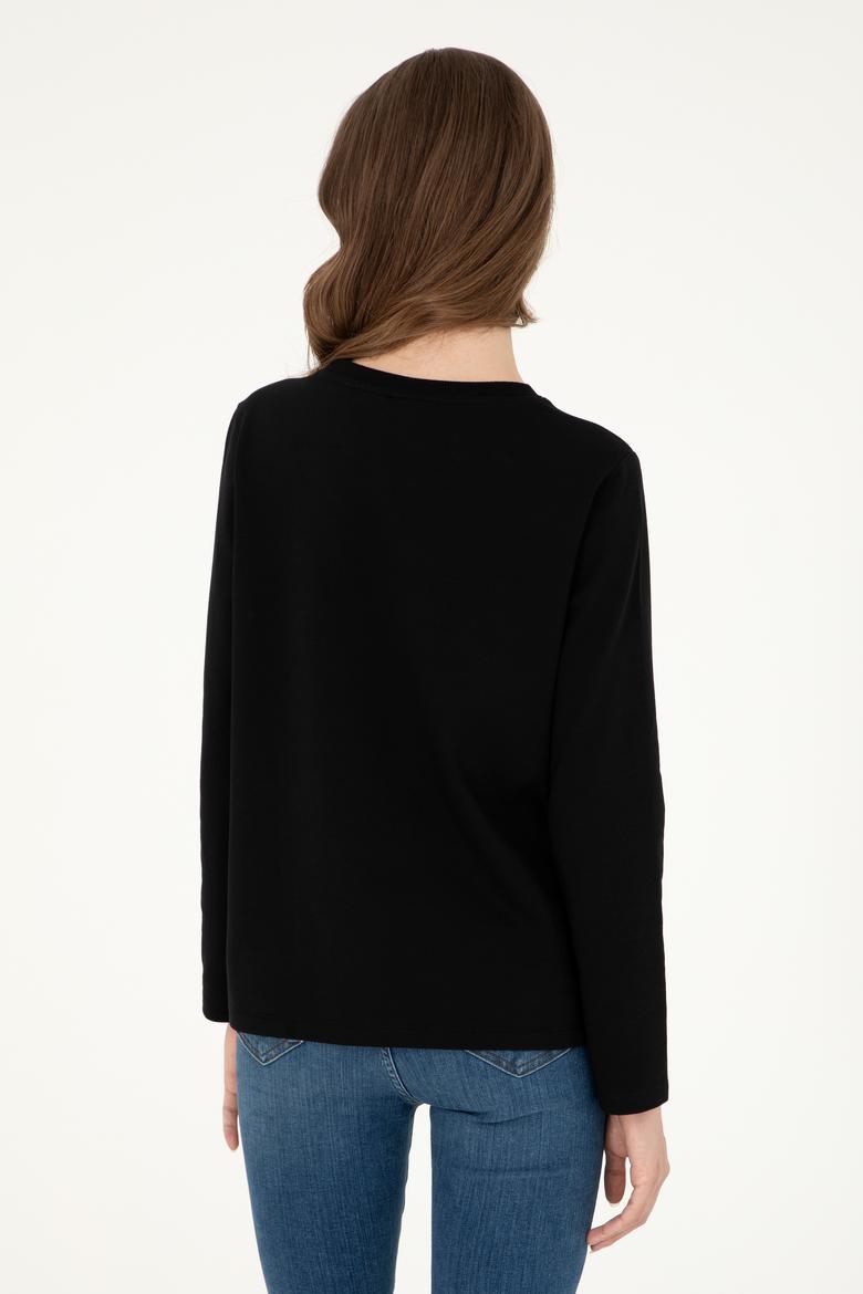 Kadın Siyah Bisiklet Yaka Sweatshirt - 50294752013