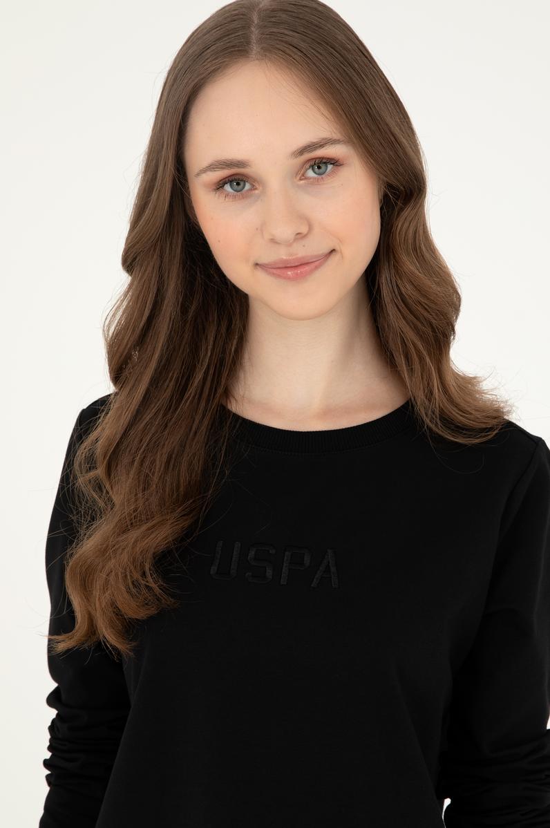 Kadın Siyah Bisiklet Yaka Sweatshirt