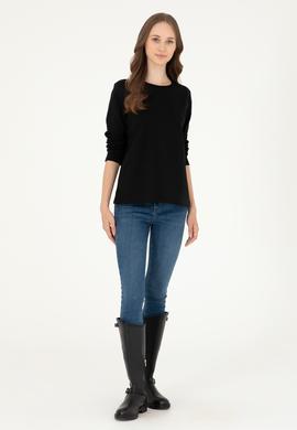 Kadın Siyah Bisiklet Yaka Sweatshirt - 50294752013