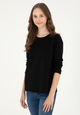 Kadın Siyah Bisiklet Yaka Sweatshirt - 50294752013