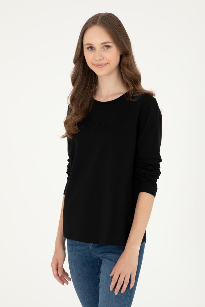 Kadın Siyah Bisiklet Yaka Sweatshirt