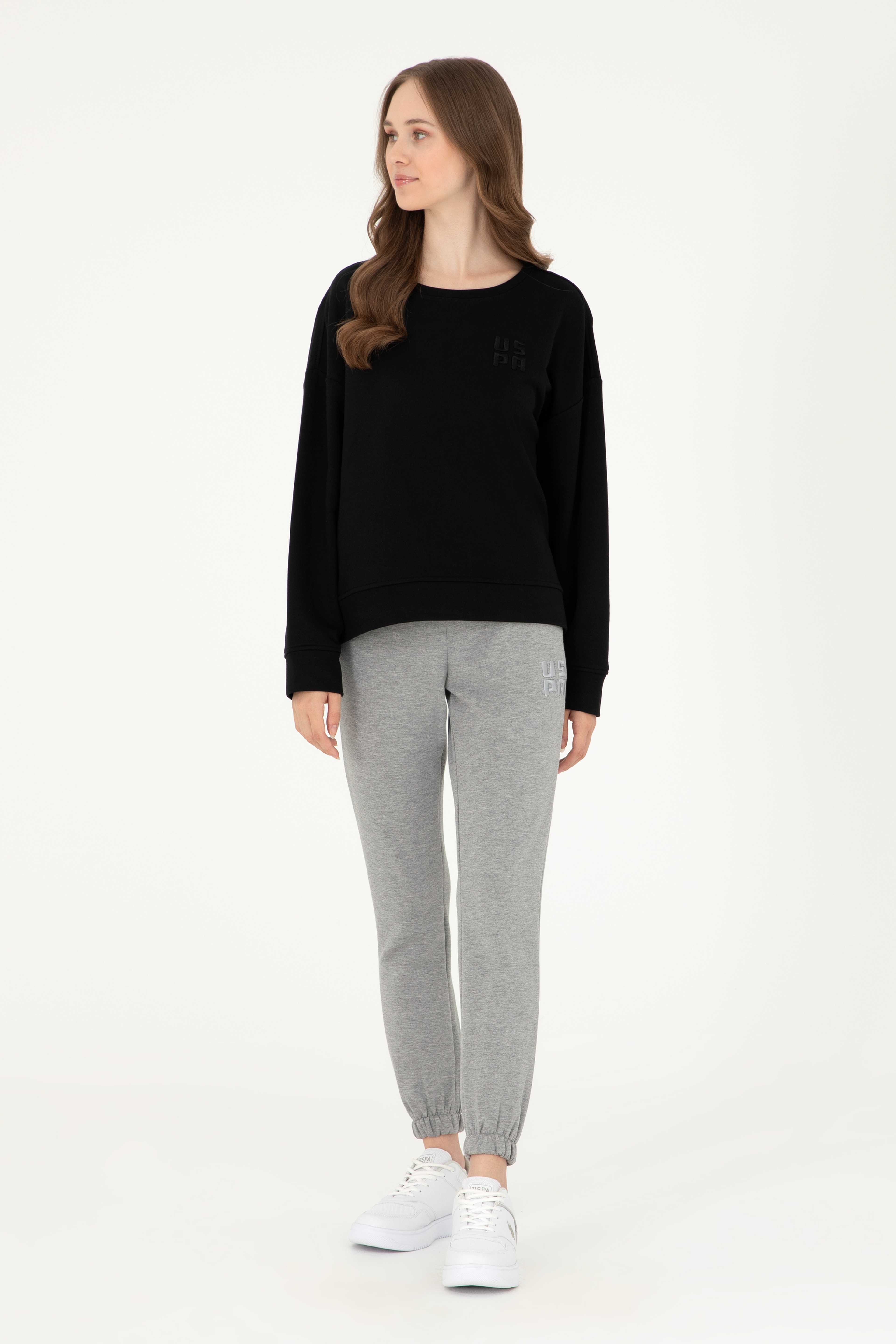 Kadın Siyah Basic Bisiklet Yaka Sweatshirt - Image 4