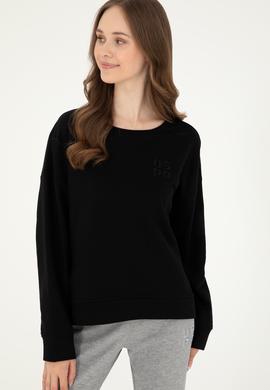 Kadın Siyah Basic Bisiklet Yaka Sweatshirt - 50296919016